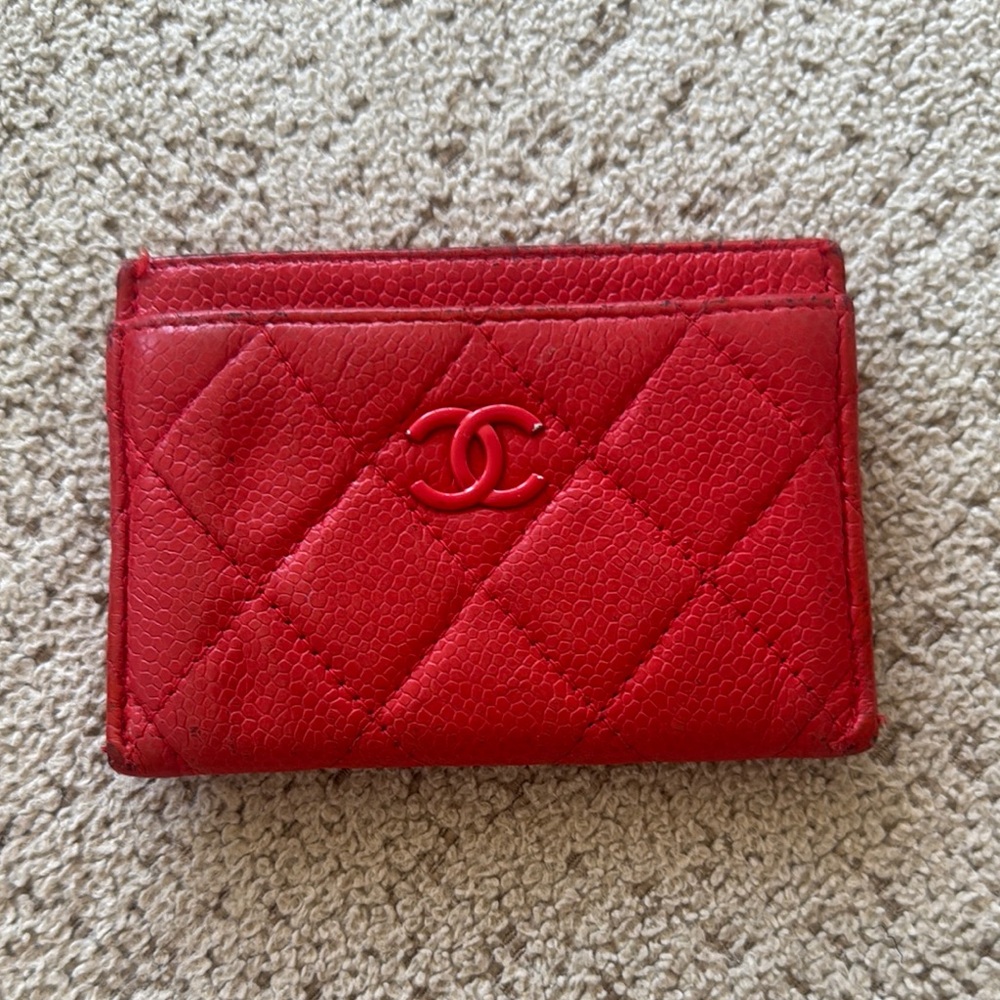 authentic chanel card holder in coral